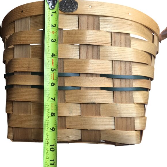 Large Handmade PETERBORO BASKET CO Amish Basket, Wood w/ Leather Braided Handles - Picture 11 of 13